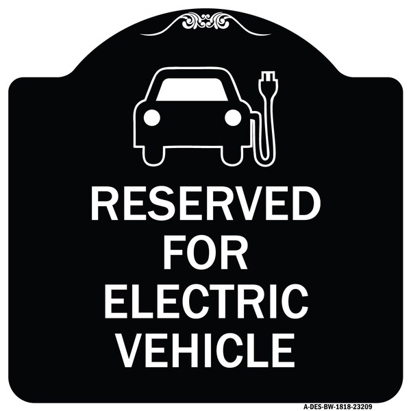 Reserved for Electric Vehicle W/ Graphic Heavy-Gauge Aluminum Sign, 18" x 18", BW-1818-23209